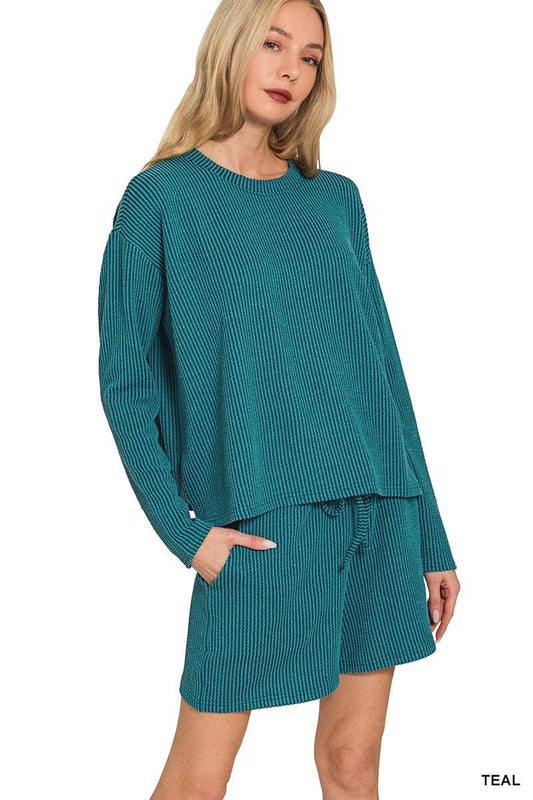 Ribbed Long Sleeve/Shorts Set