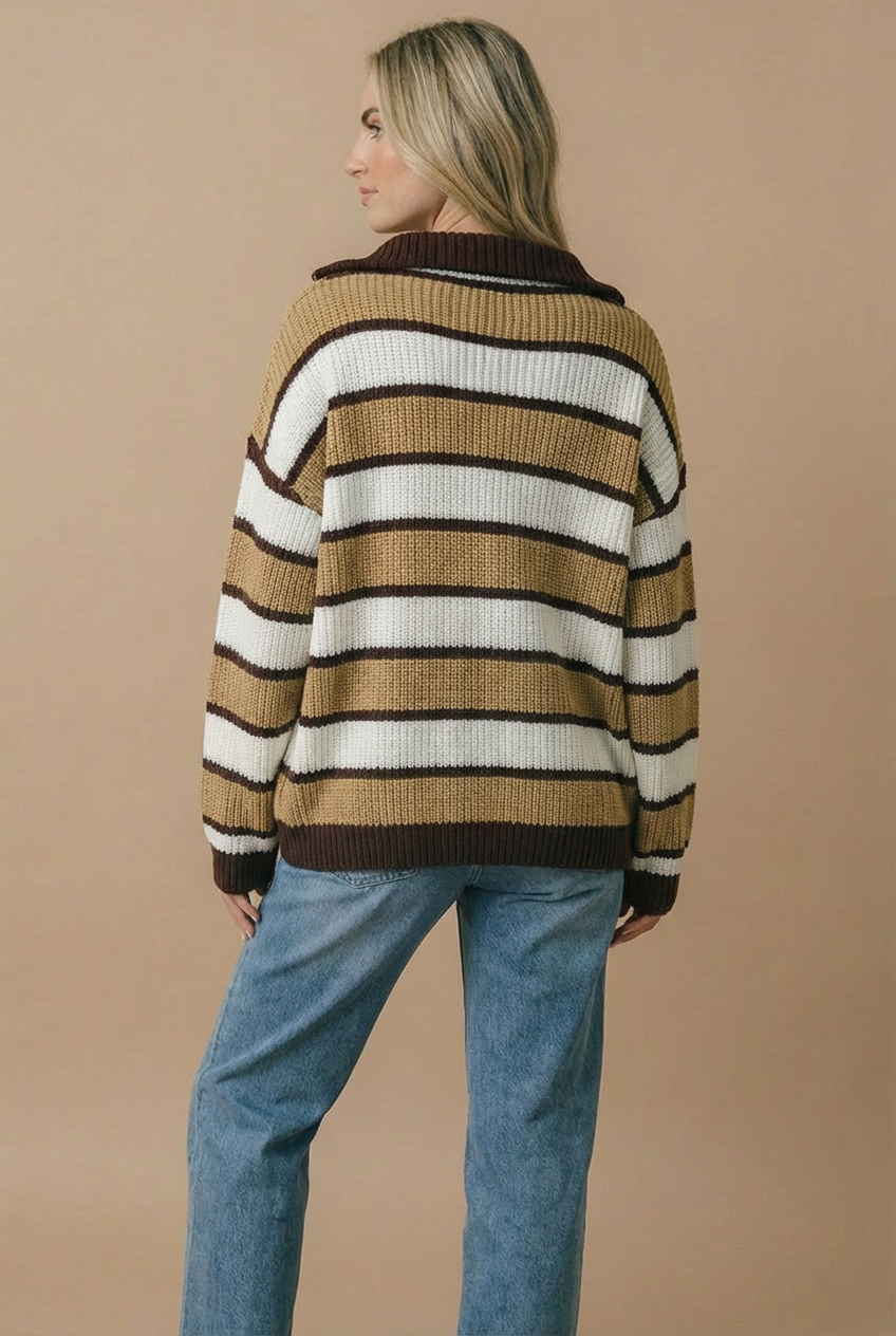 Brunette Striped 1/4 Zip