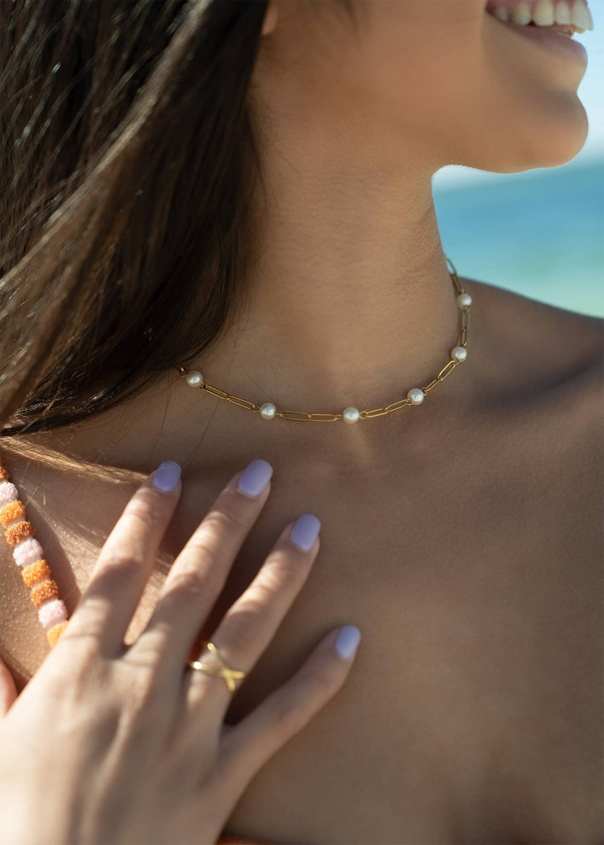 18K Pearl Paperclip Necklace