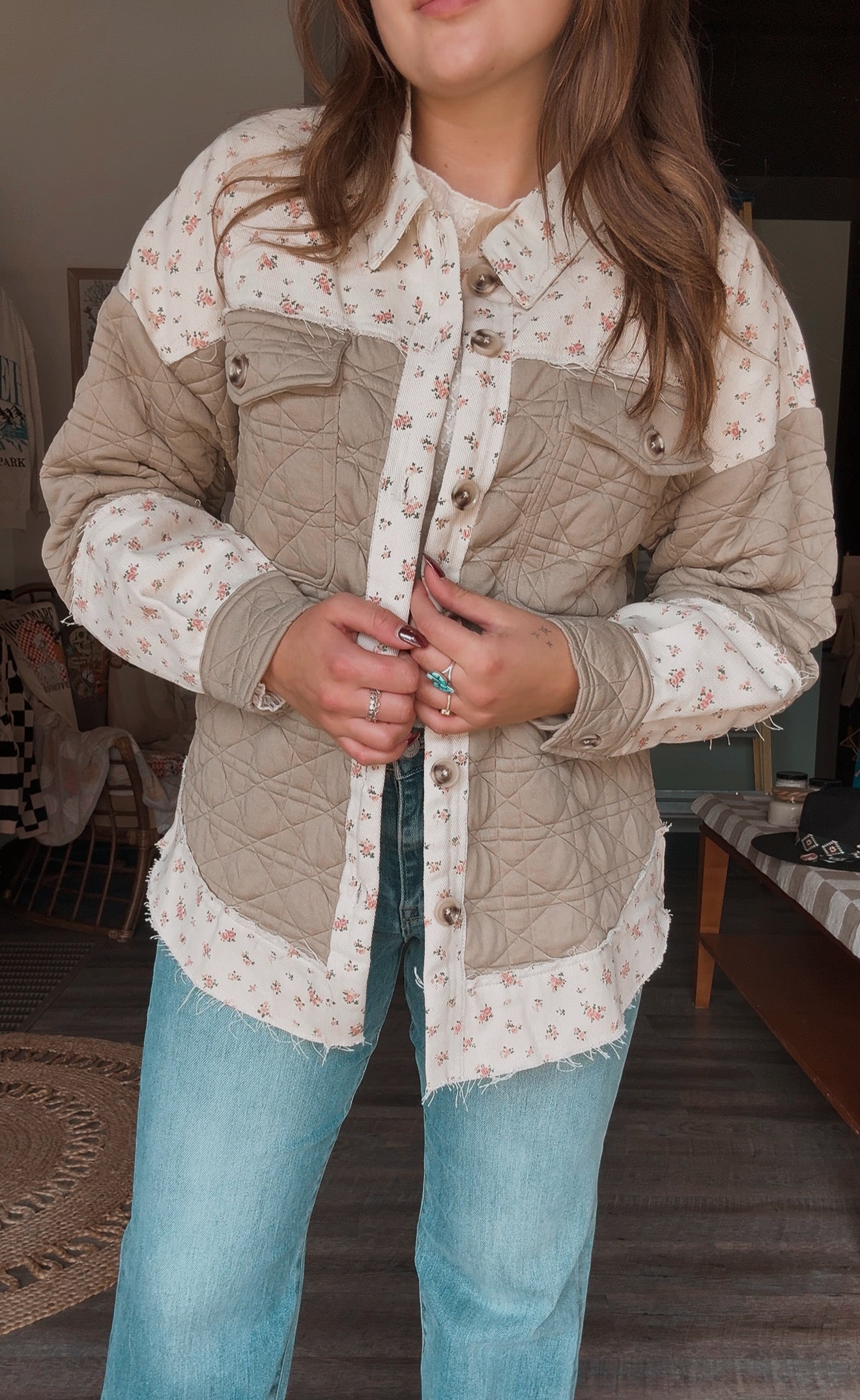 Floral Printed Contrast Jacket
