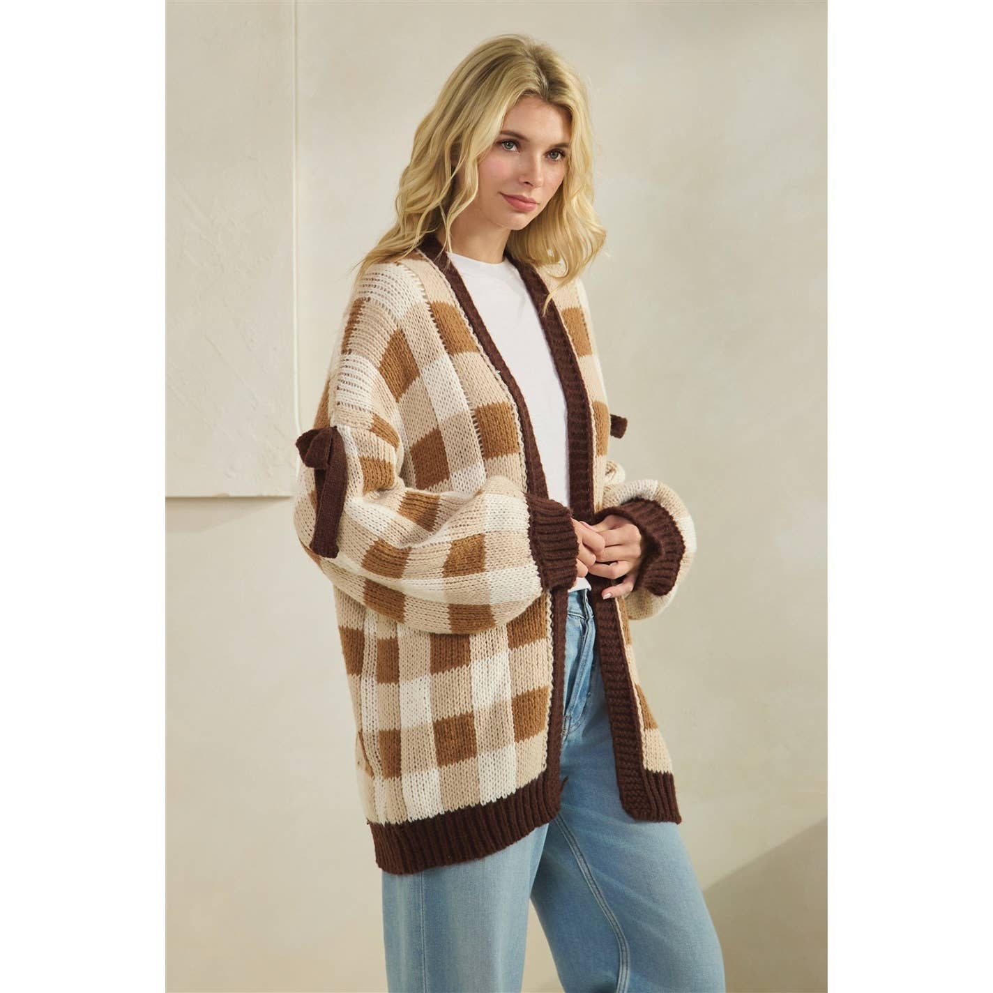 Mocha Checkered Cardigan