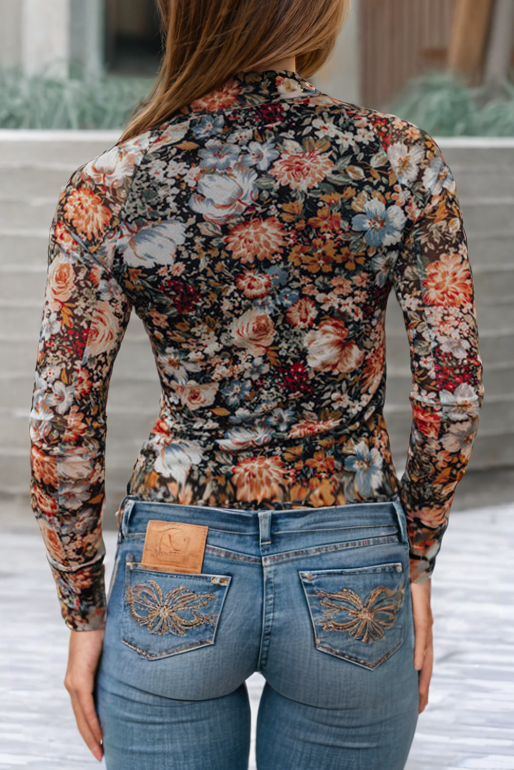 Wildflowers Mesh Long Sleeve Top