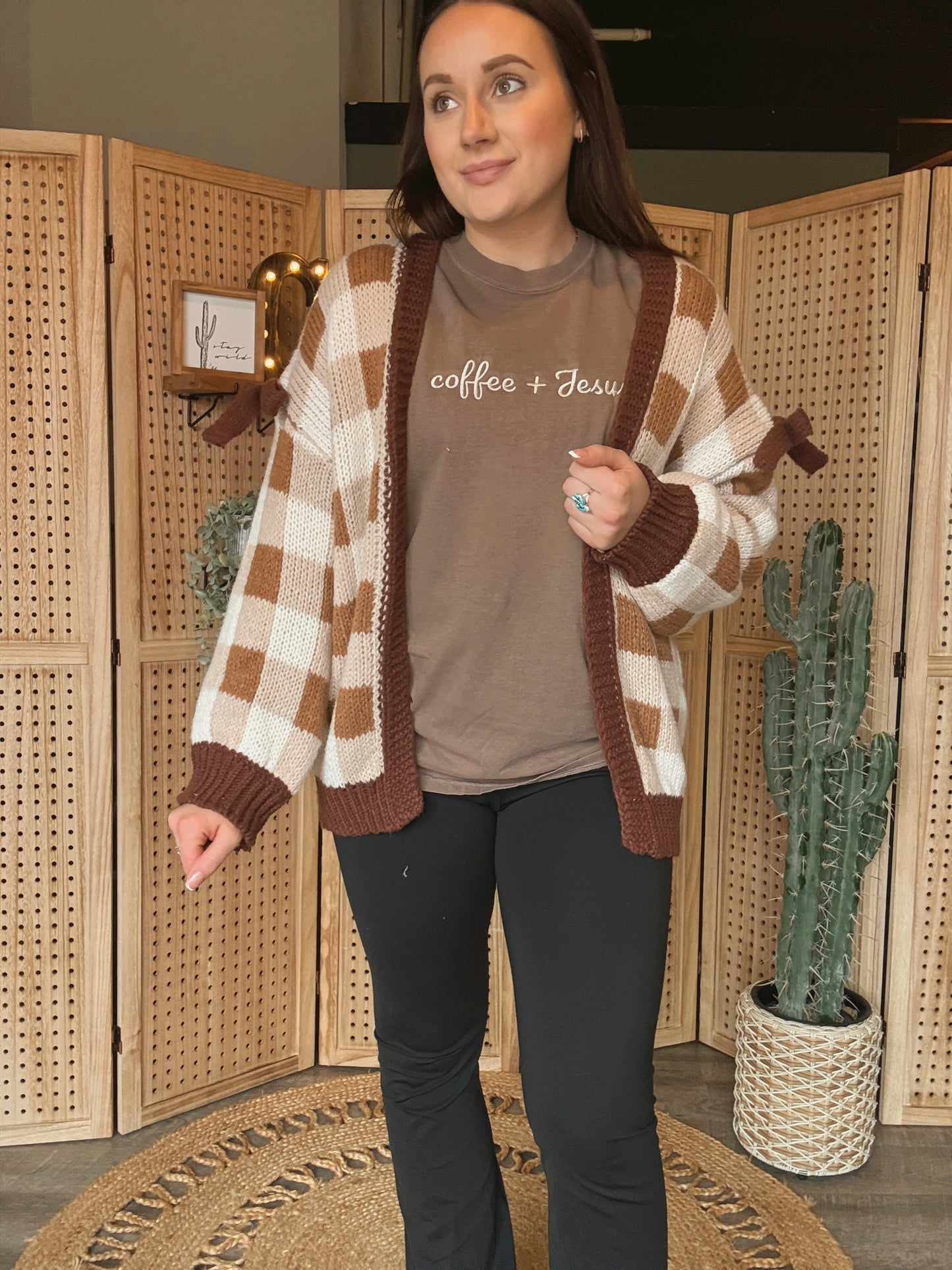 Mocha Checkered Cardigan