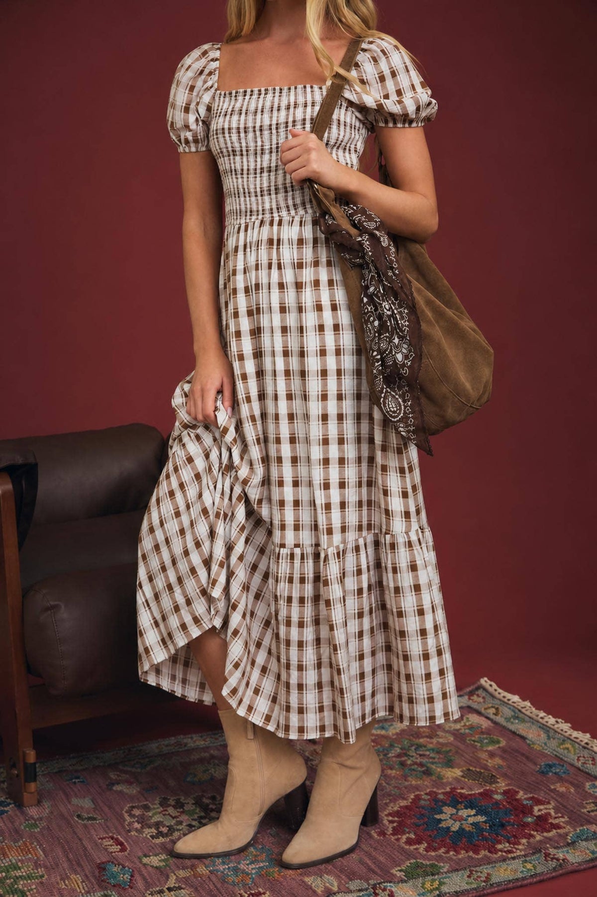 Gingham Tiered Fall Dress