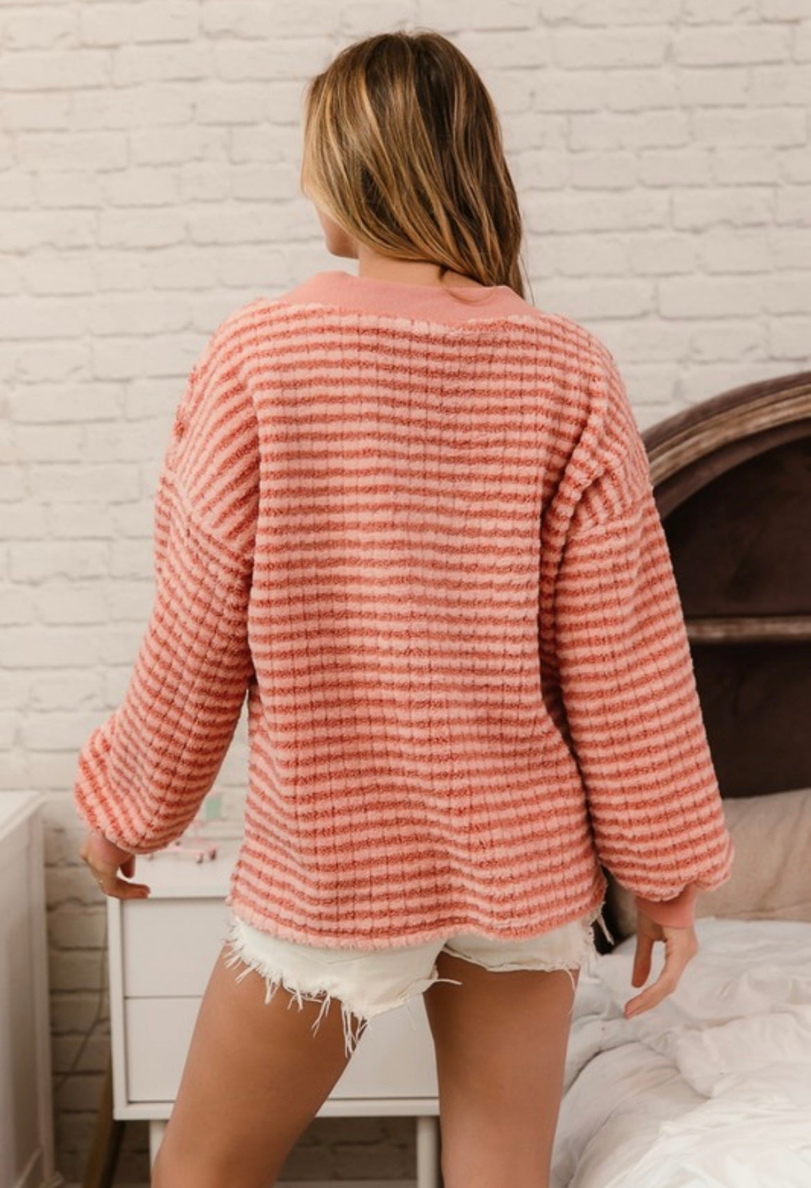 Peachy Pink Stripe Sweater