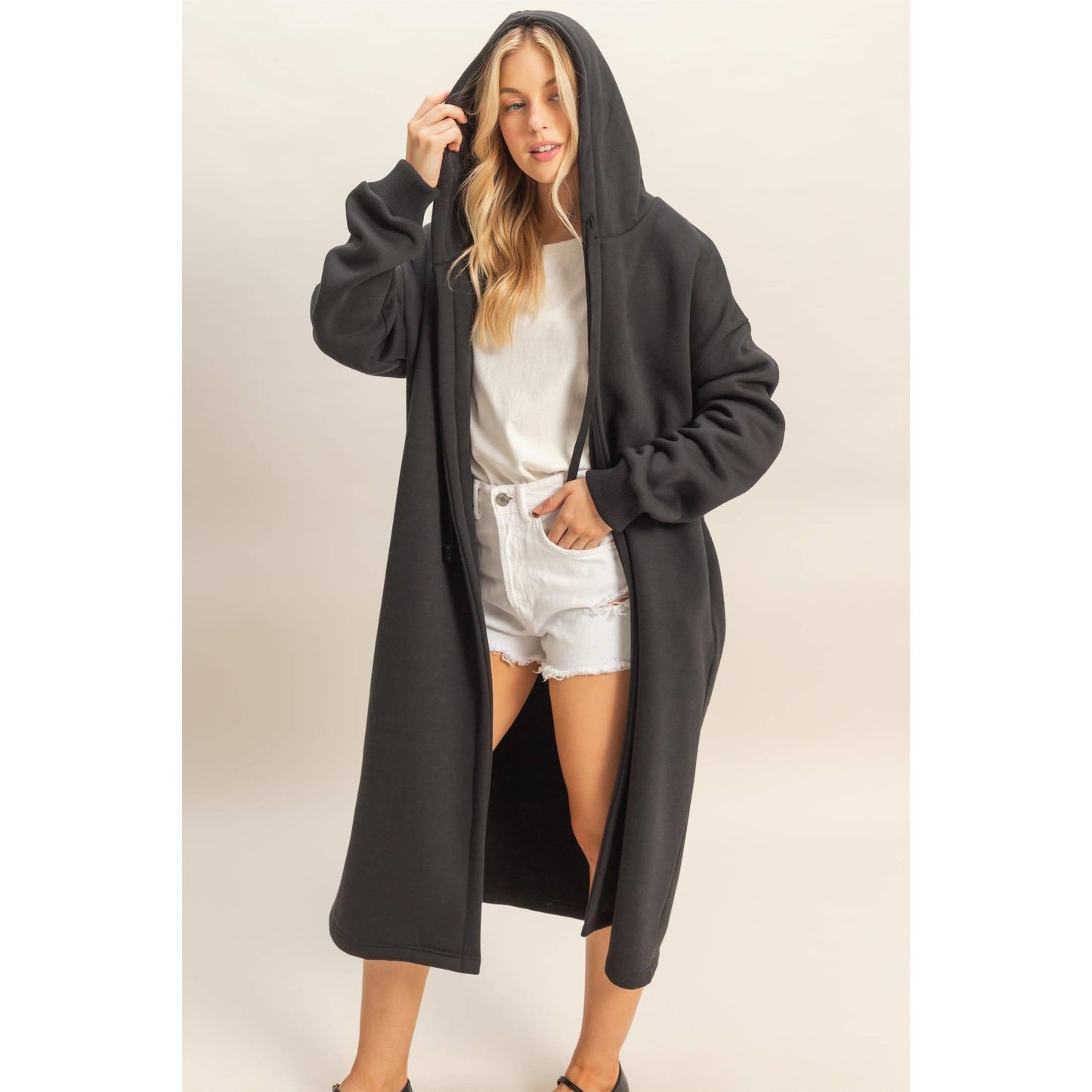 Long Open Hooded Sweatshirt
