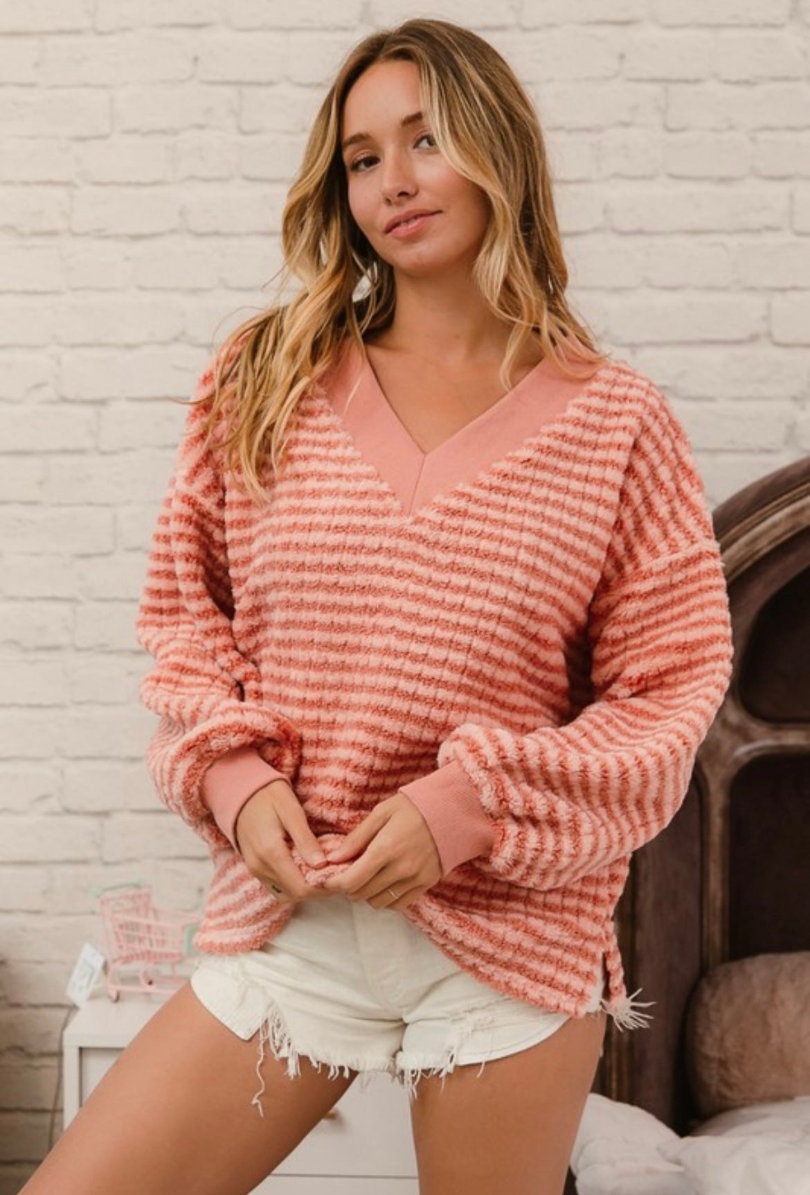 Peachy Pink Stripe Sweater