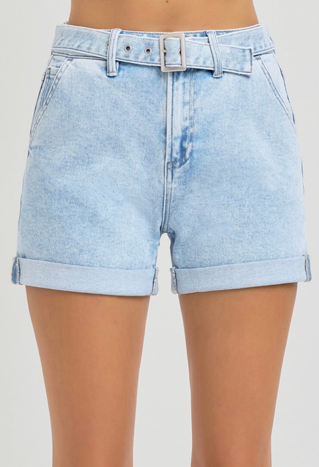 Belted Denim Shorts