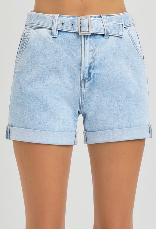 Belted Denim Shorts