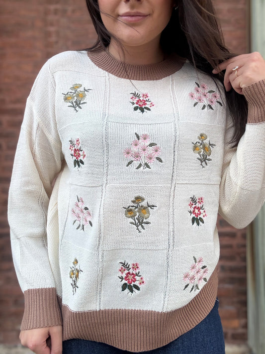 Ivory Floral Embroidered Sweater