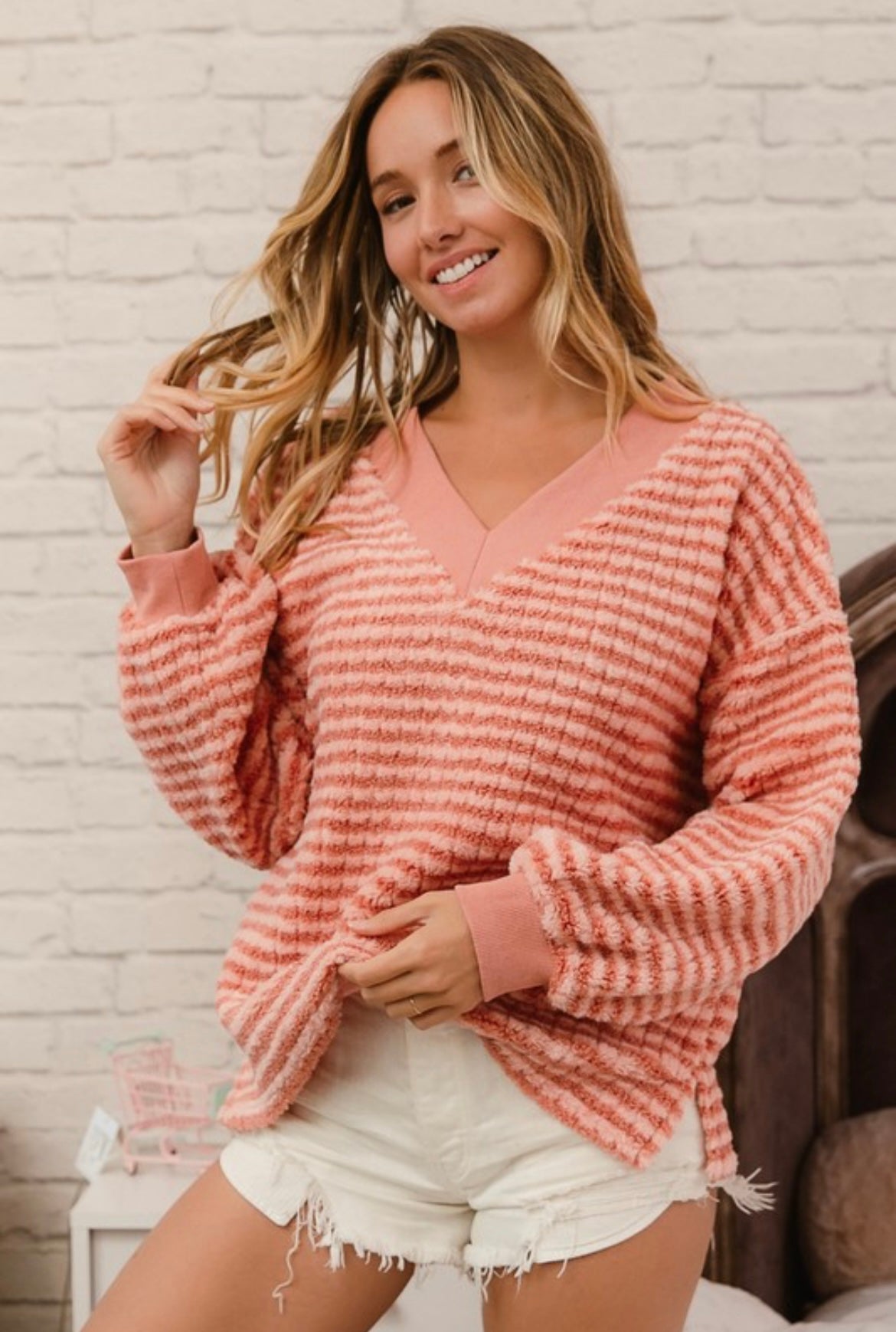 Peachy Pink Stripe Sweater