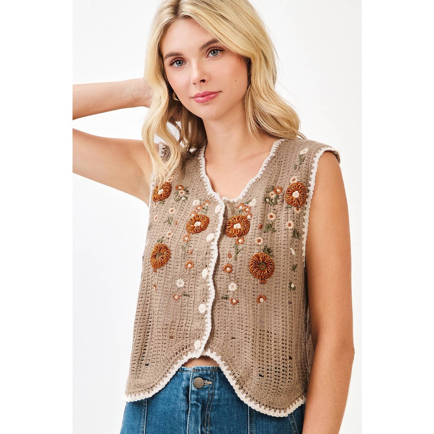Fall Embroidery Crochet Vest