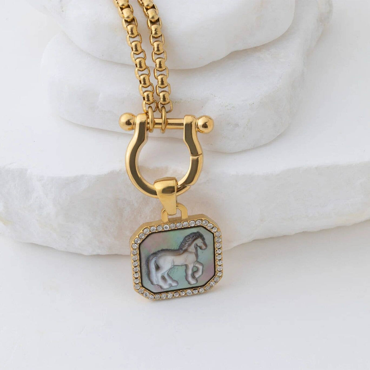Gold Horse Shoe Carabiner Necklace