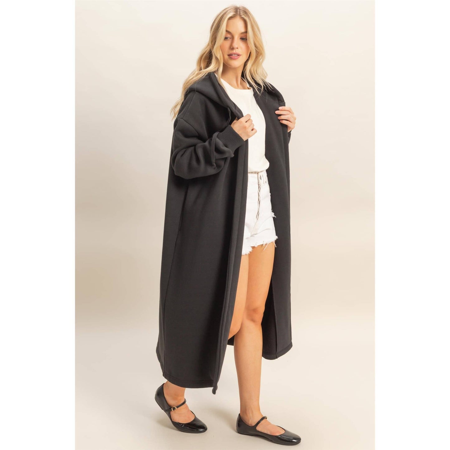 Long Open Hooded Sweatshirt