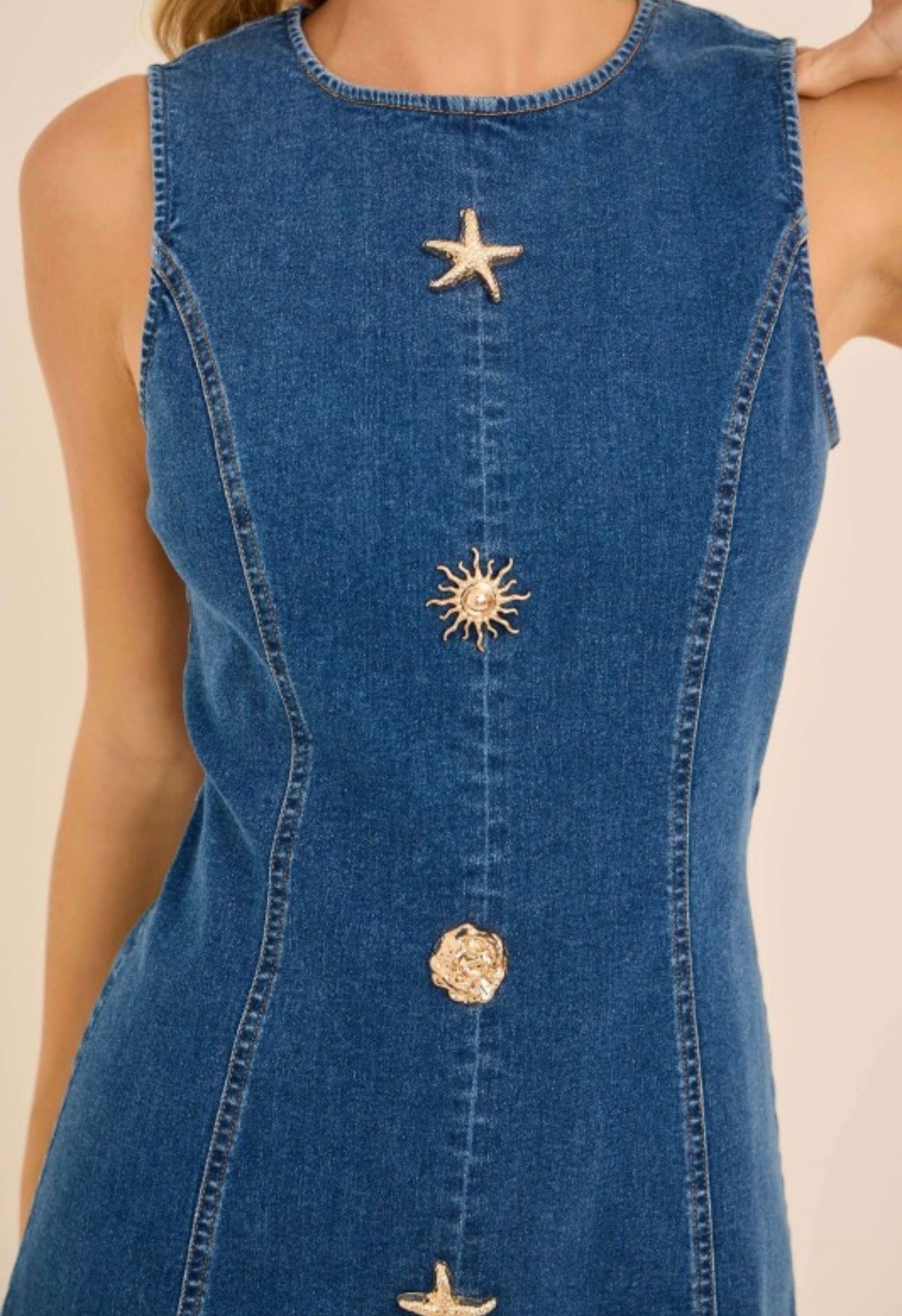 Denim Seashell Button Dress