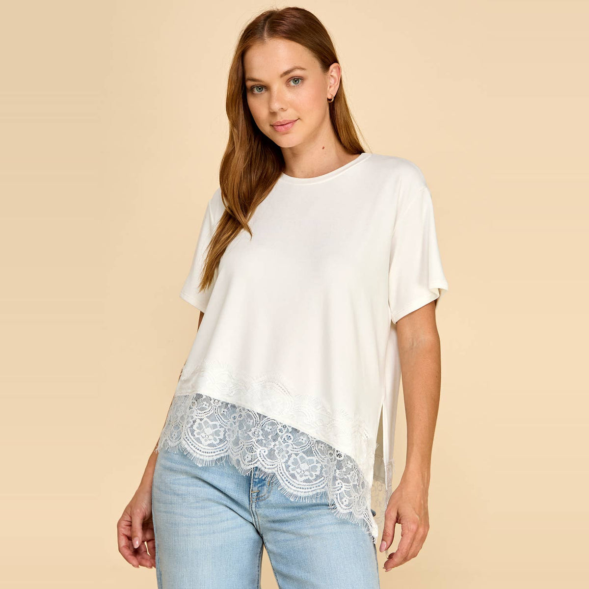 Asymmetrical Lace Top White
