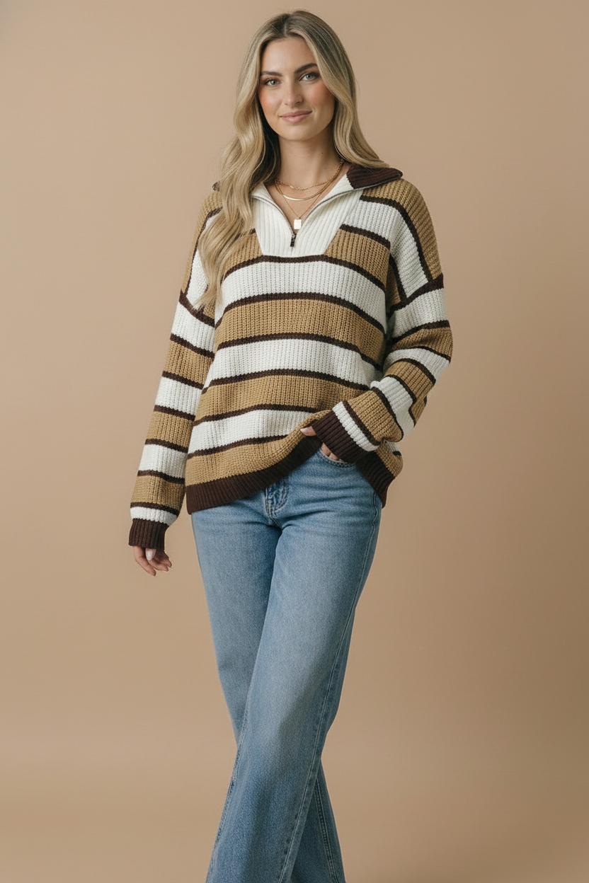 Brunette Striped 1/4 Zip