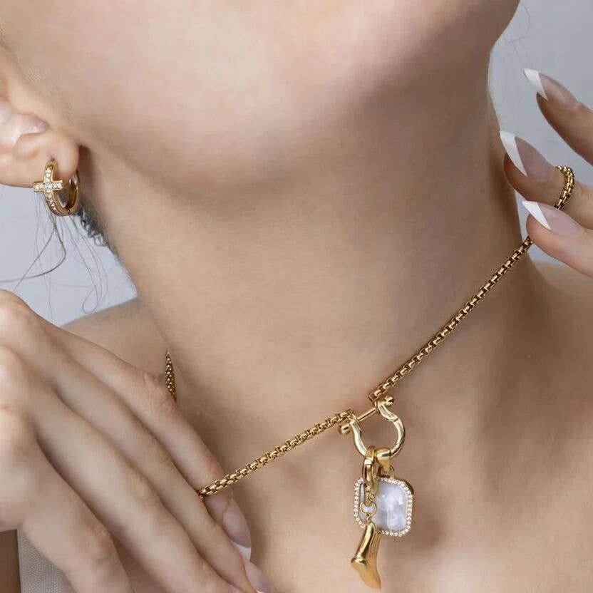 Gold Horse Shoe Carabiner Necklace