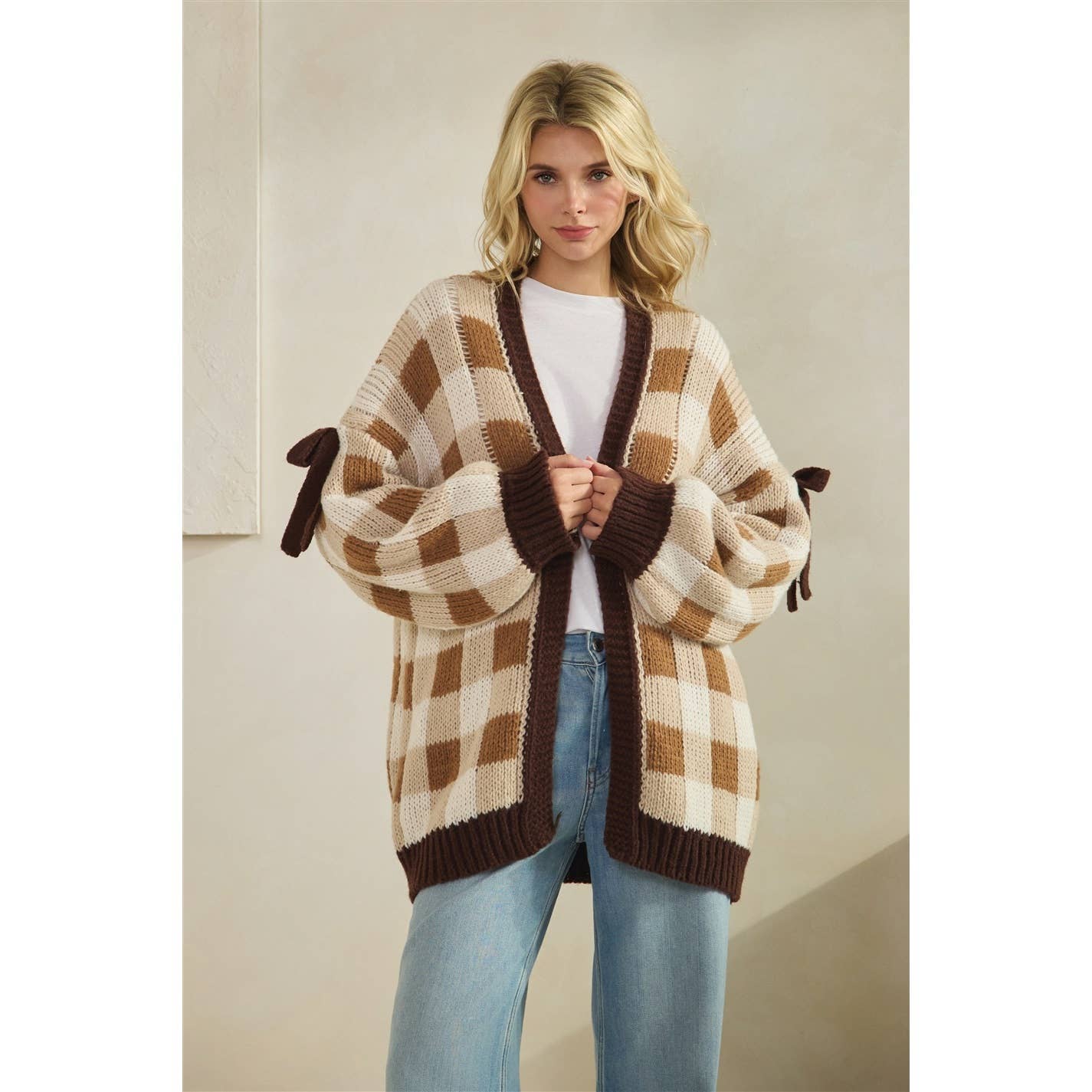 Mocha Checkered Cardigan