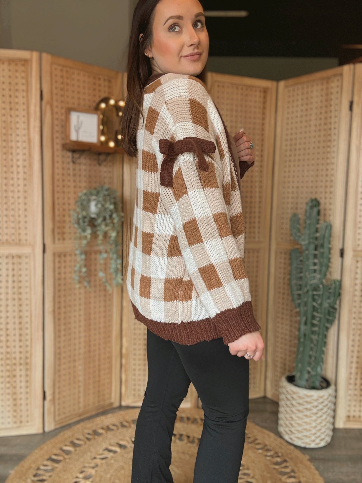 Mocha Checkered Cardigan