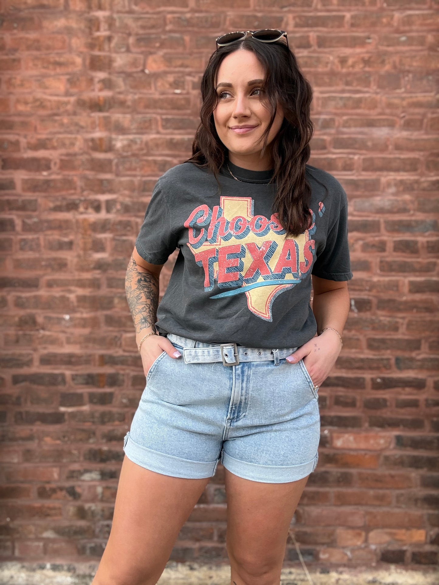 Belted Denim Shorts