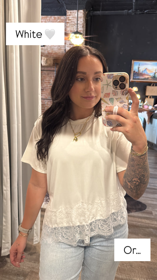 Asymmetrical Lace Top White