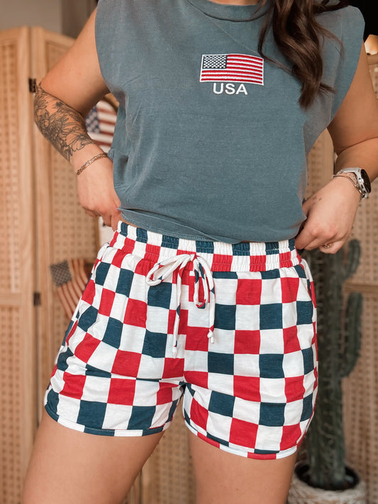 Patriotic Checkerd Shorts