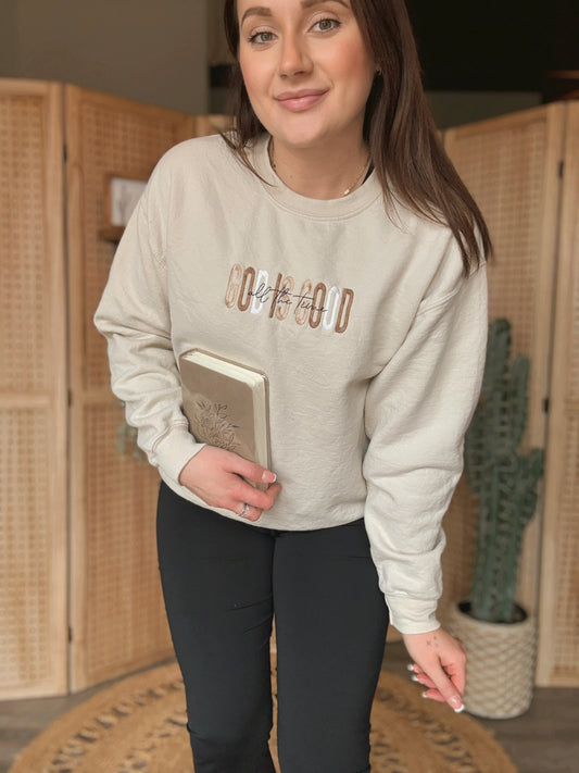 God Is Good Embroidered Crewneck