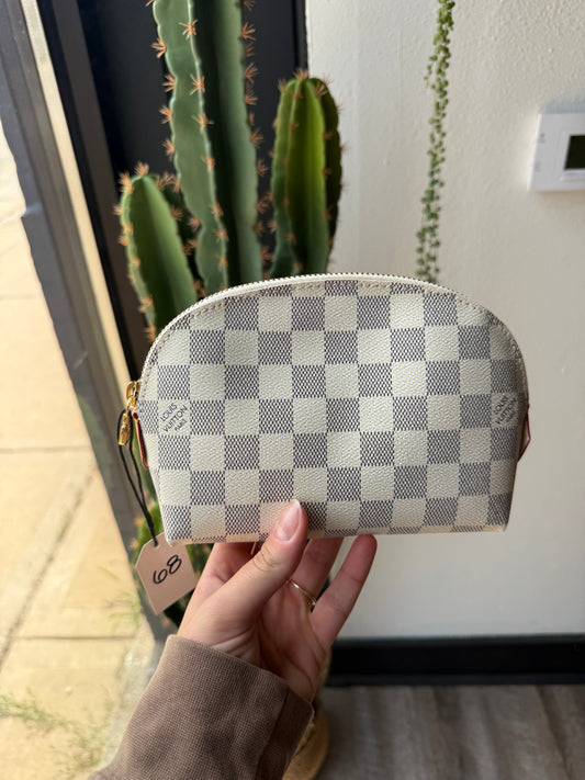 Luxury White Checker Makeup Pouch