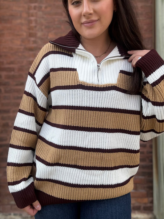 Brunette Striped 1/4 Zip