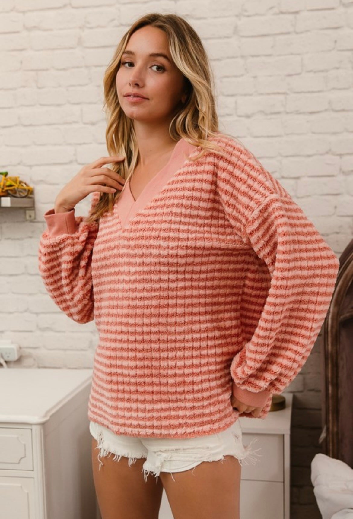 Peachy Pink Stripe Sweater