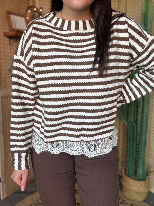 Stripe Lace Hem Top