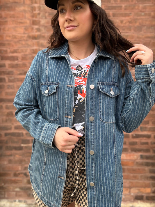Oversized Stripe Denim Jacket