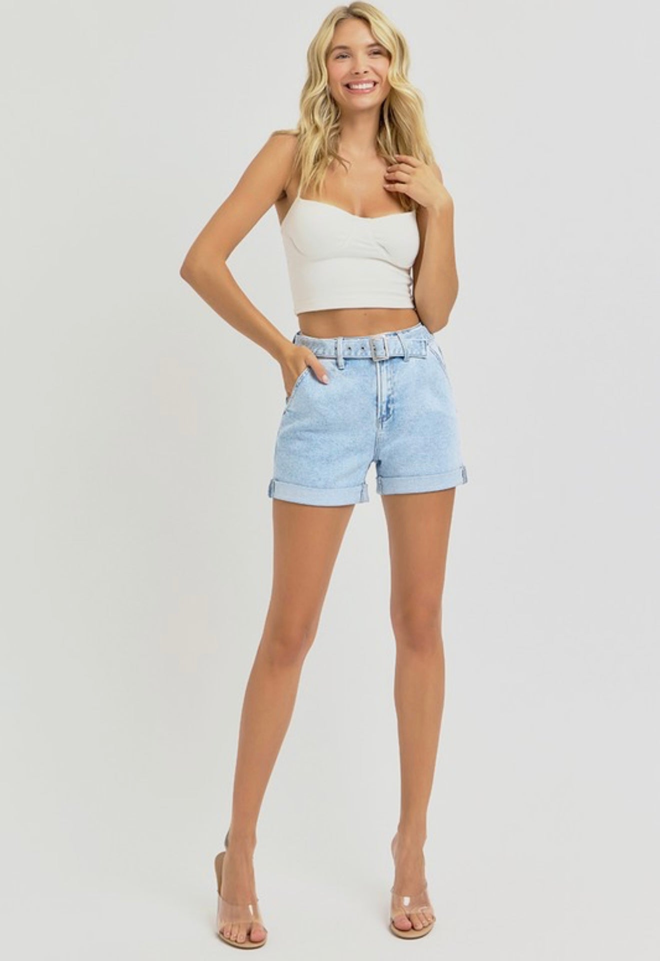 Belted Denim Shorts