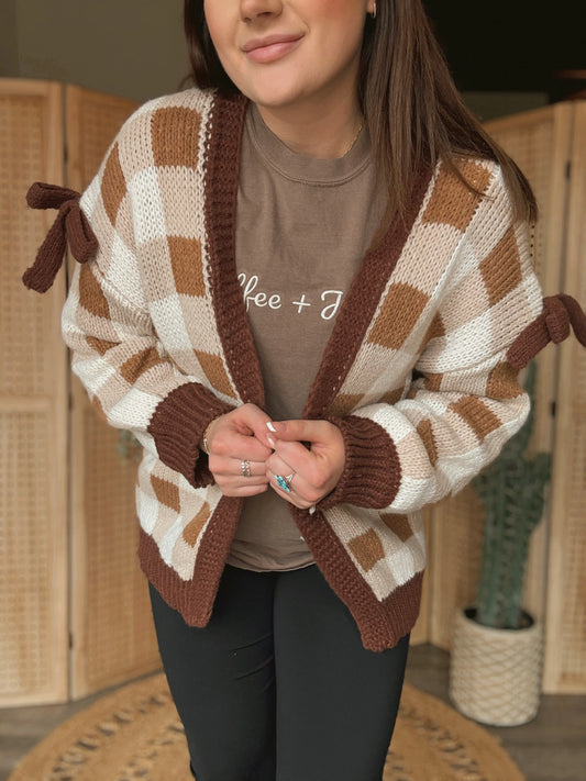 Mocha Checkered Cardigan