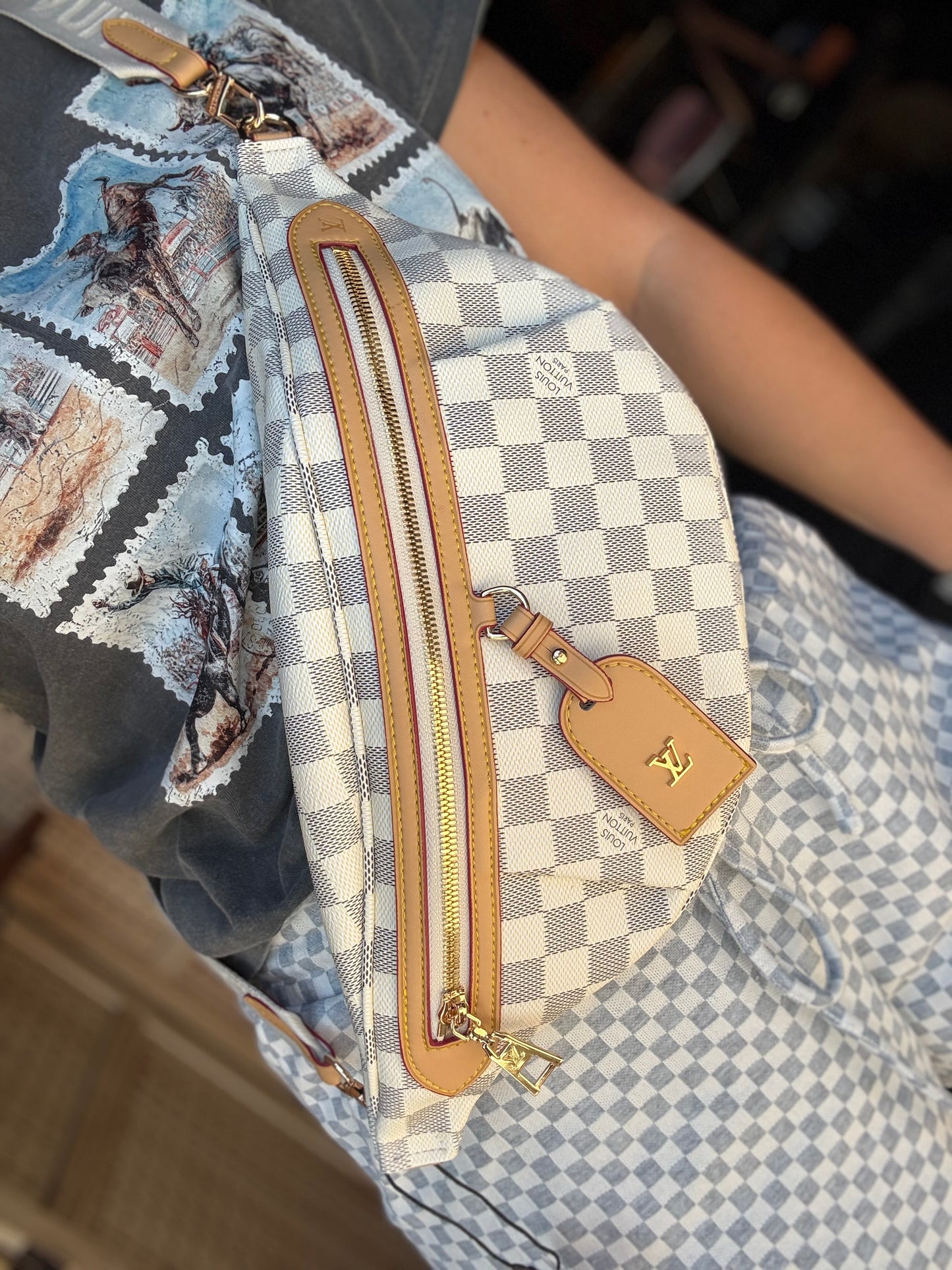 Luxury White Checker Fanny Bag
