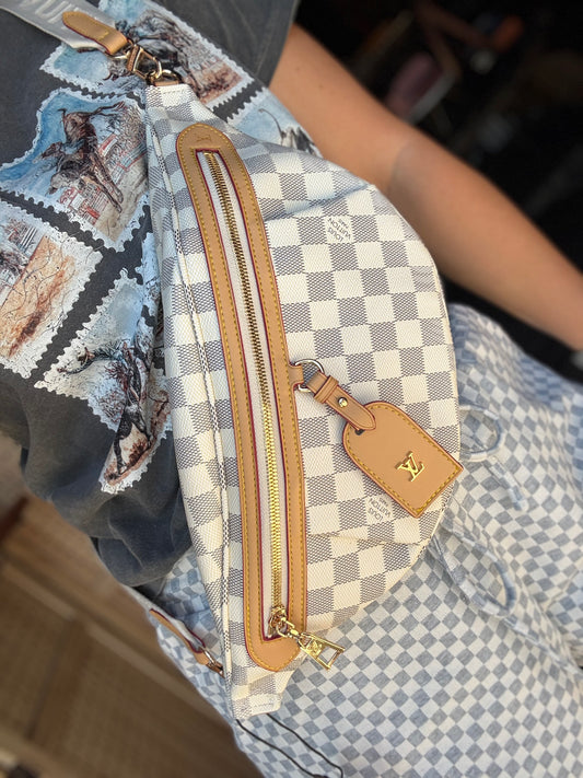 Luxury White Checker Fanny Bag