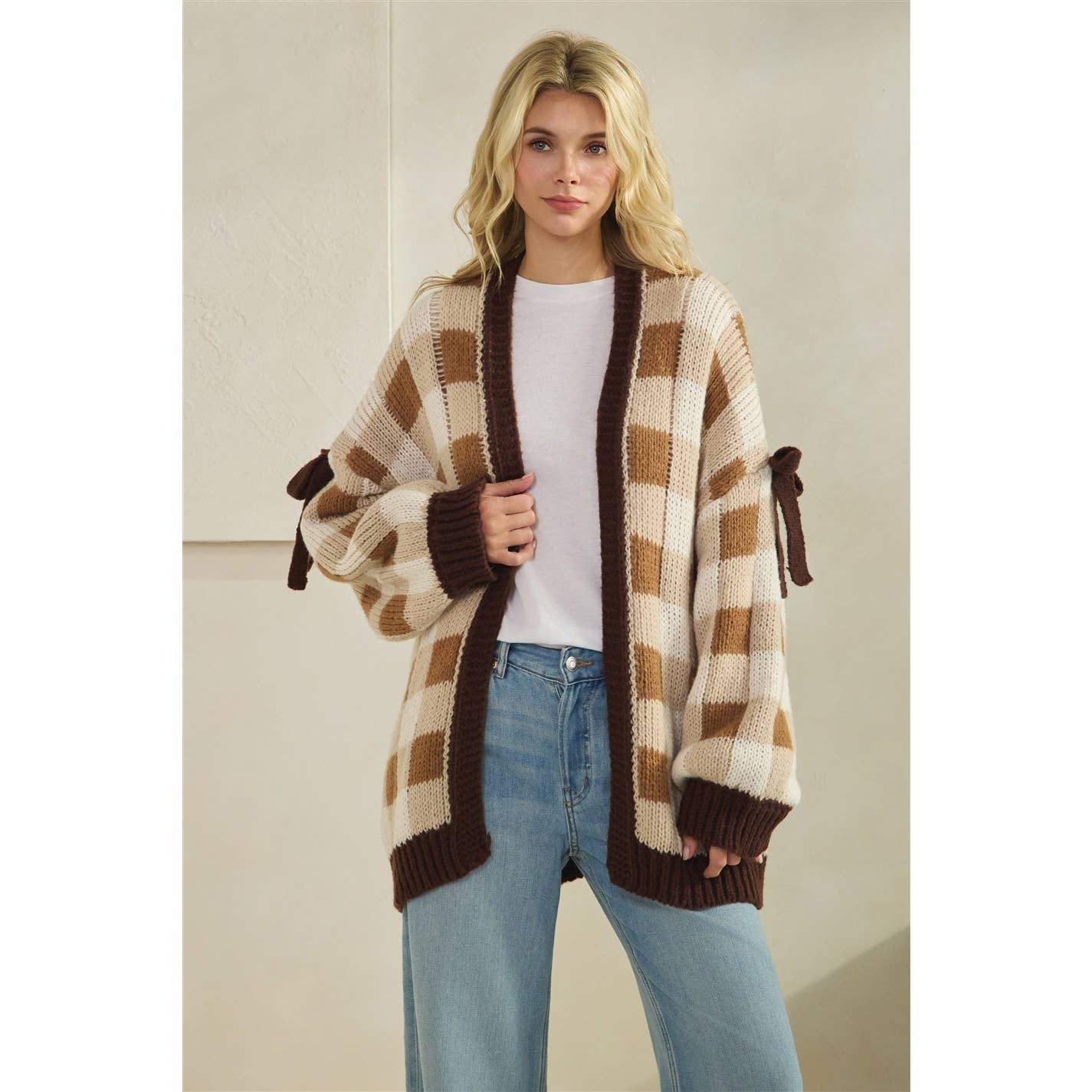 Mocha Checkered Cardigan