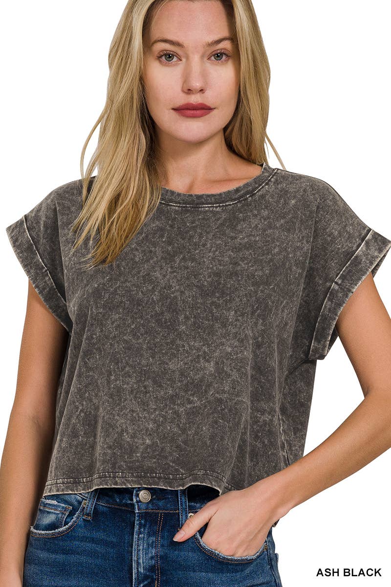 Mineral Wash Capped Sleeve Top