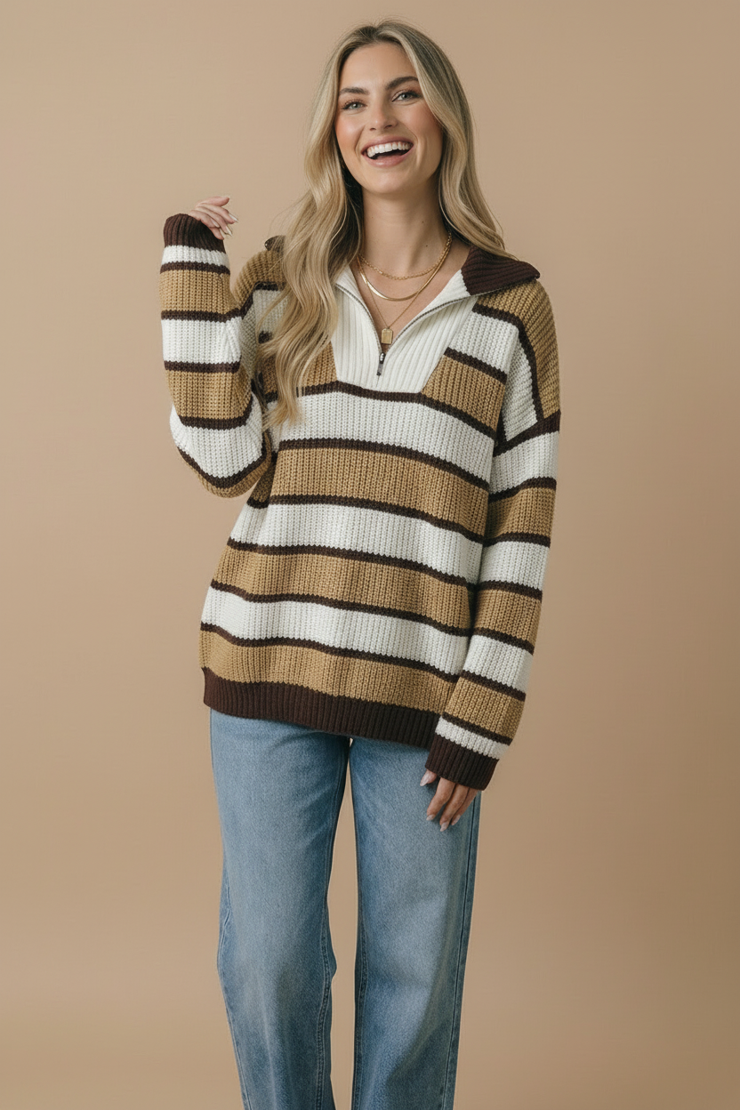 Brunette Striped 1/4 Zip
