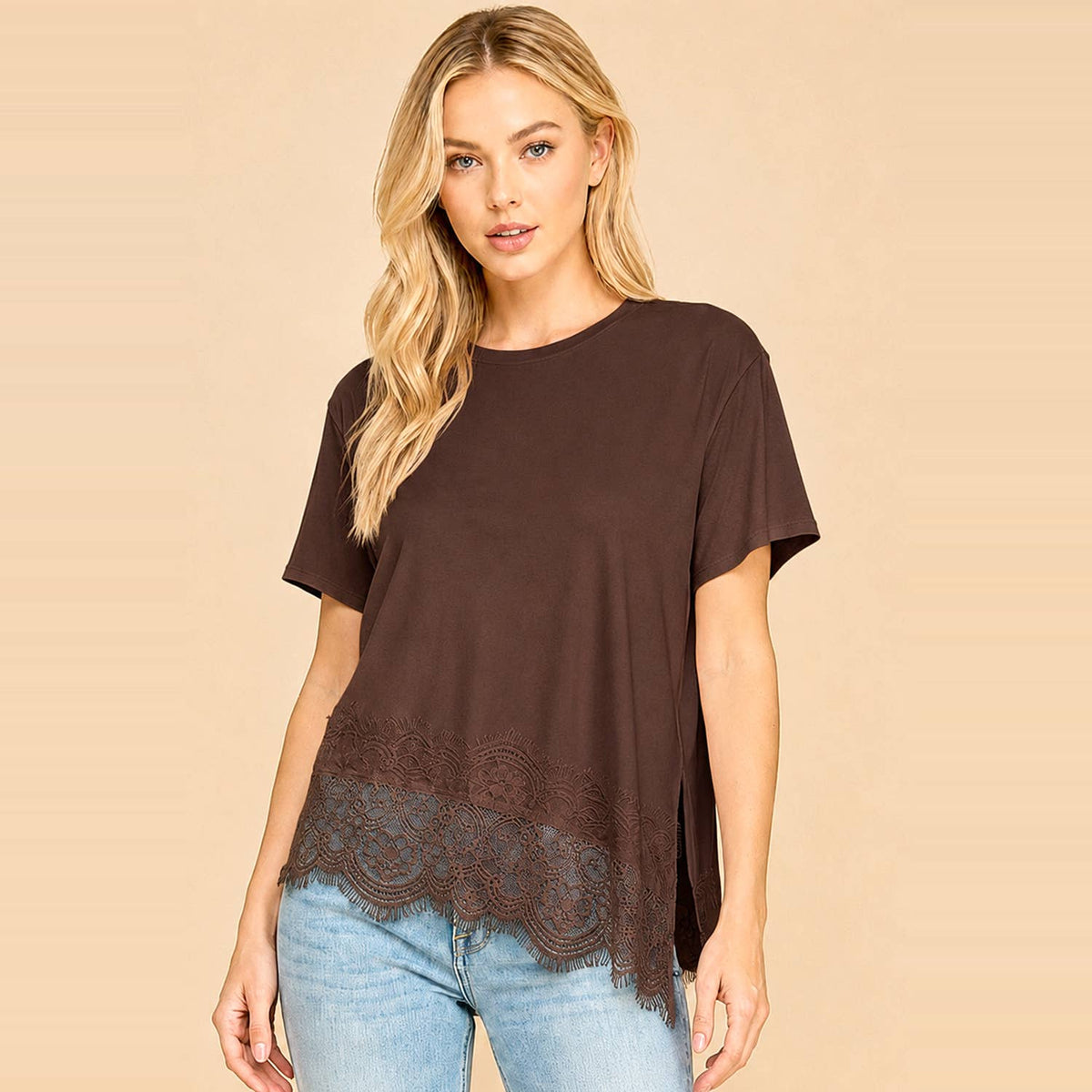 Asymmetrical Lace Top Coffee