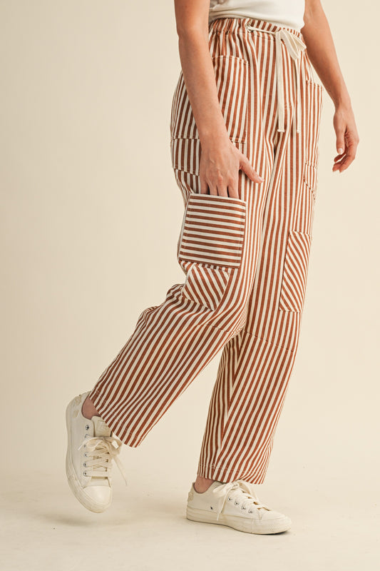 Stripe Patchwork Barrel Leg Pants