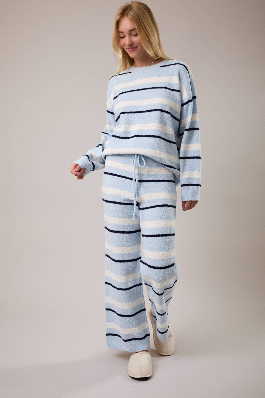 Blue Striped Plush Lounge Set