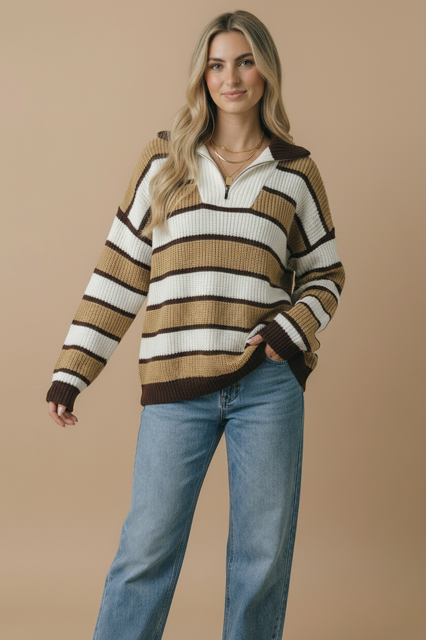 Brunette Striped 1/4 Zip