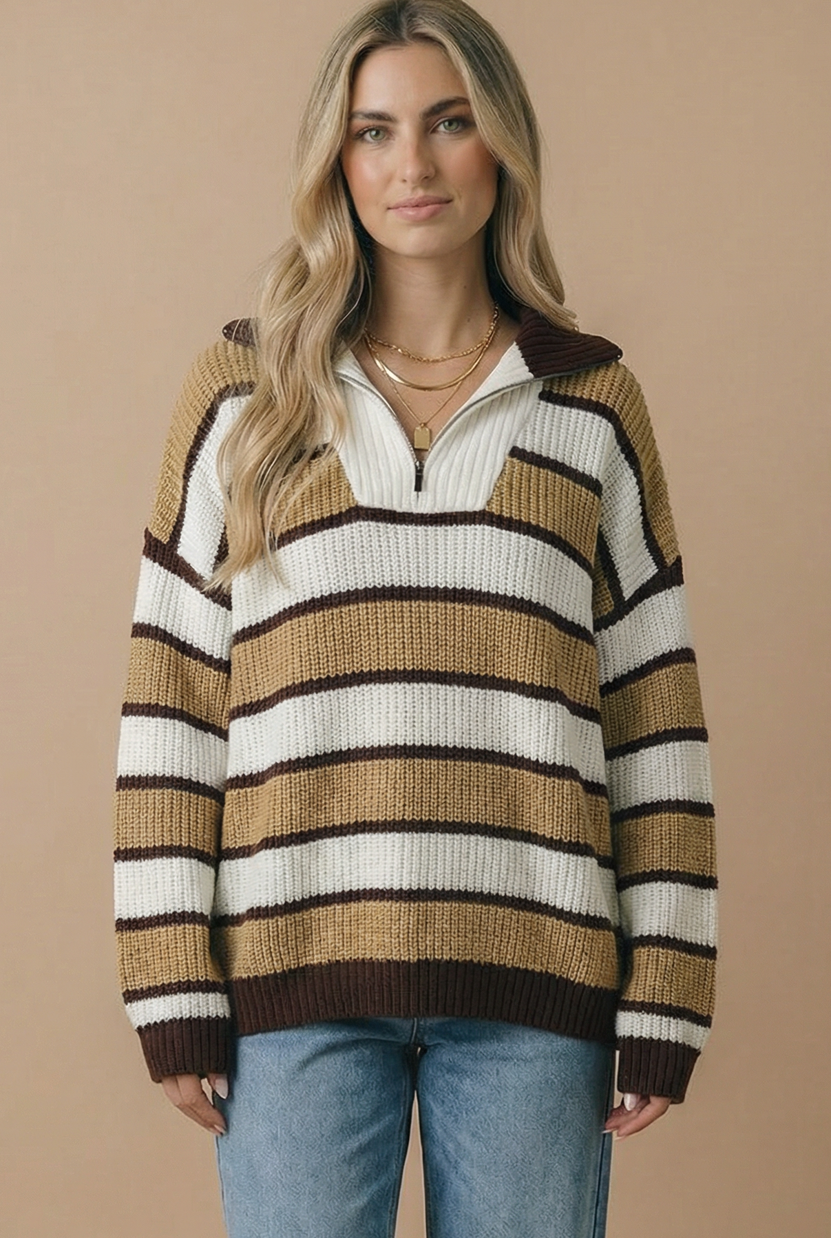Brunette Striped 1/4 Zip