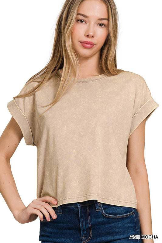 Mineral Wash Capped Sleeve Top