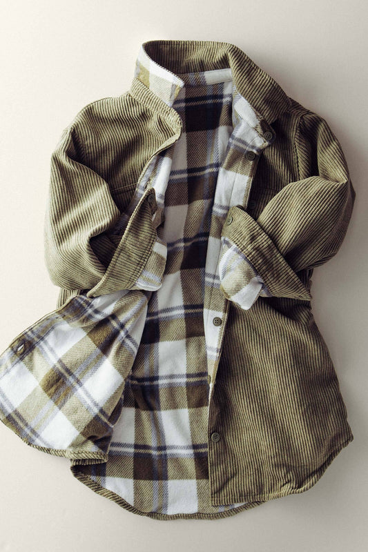 REVERSIBLE Corduroy & Plaid Shacket