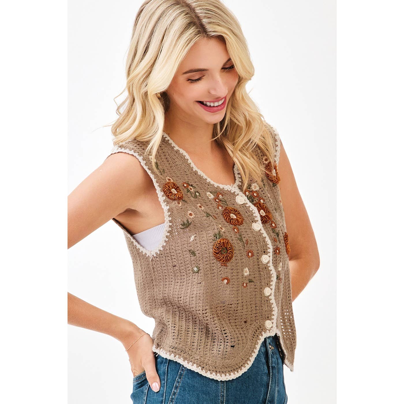 Fall Embroidery Crochet Vest