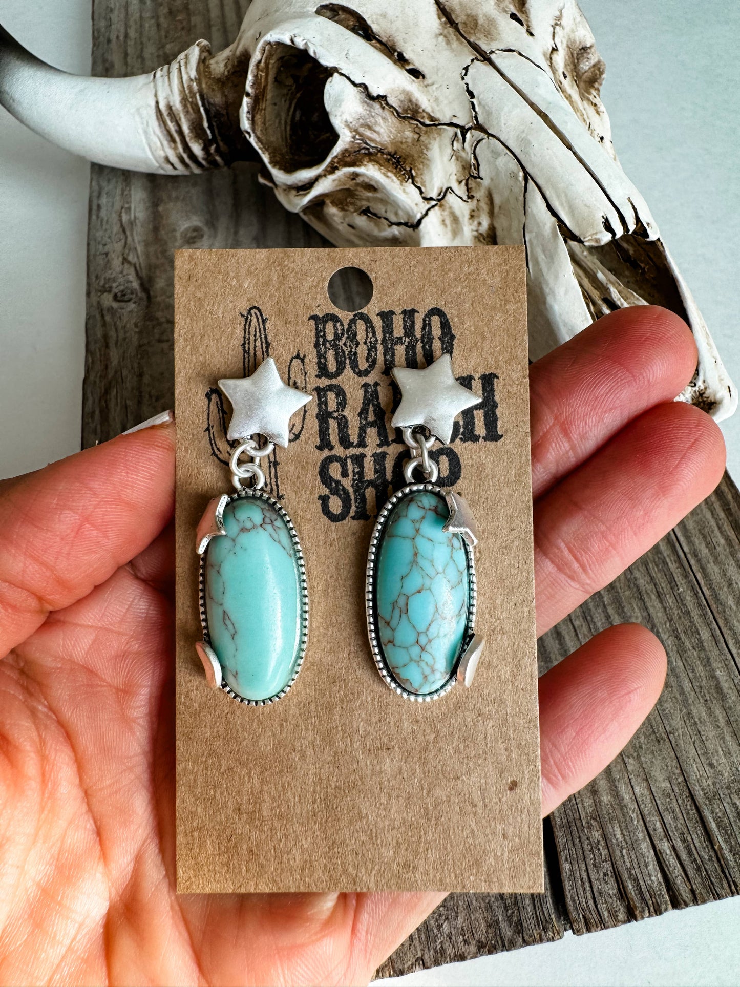 Western Moon and Star Turquoise Earrings