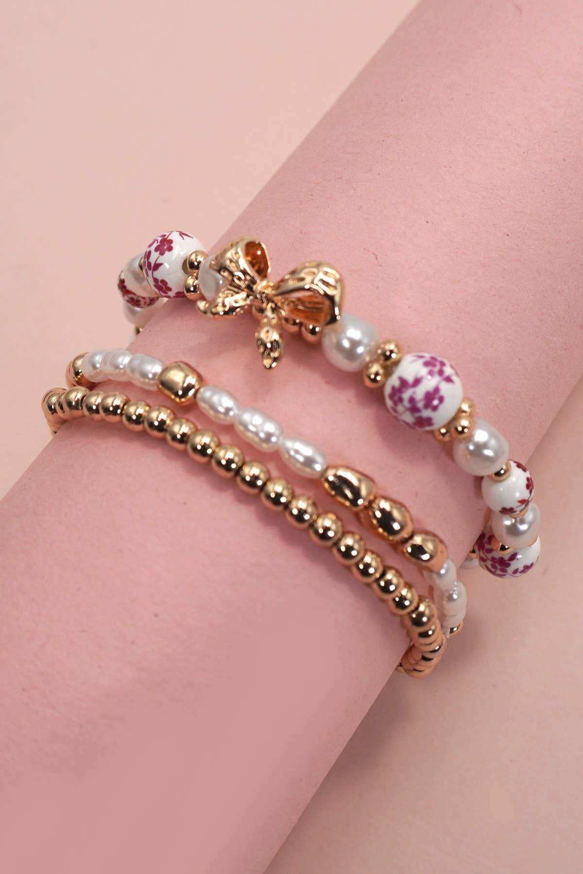 Pink Ceramic Bracelet Set